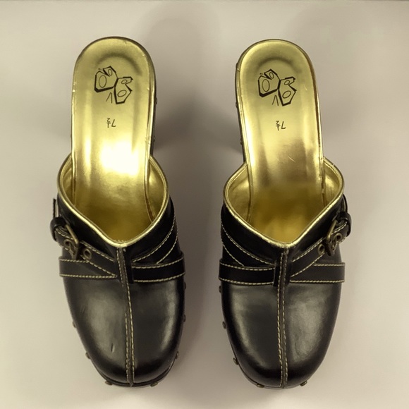 NWOT Fashion Bug Dinah Black Faux Leather Wood Platform Clog Heels 7.5 - Picture 3 of 16